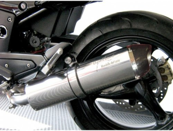 Agostini Mandello silencer, polished stainless steel, oval, carbon end cap – Moto Guzzi Breva, Norge