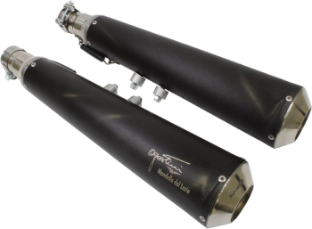 Agostini silencer set, tapered, black stainless steel, EC approval – Moto Guzzi Bellagio 940