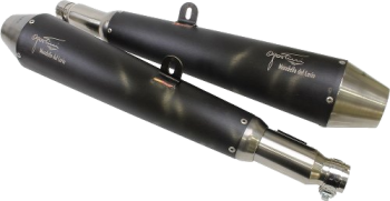 Agostini silencer set, tapered, polished black stainless steel, EC approval – Moto Guzzi V7 Racer, Café