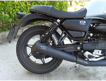 Agostini silencer set, short, black stainless steel, no type approval – Moto Guzzi V7 850