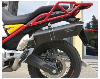 Agostini X-Black silencer, black stainless steel with carbon end cap, Euro 5 – Moto Guzzi V85 TT