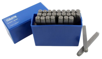 Kit punzoni lettere BGS 4 mm, A–Z e &, DIN 1451, in valigetta