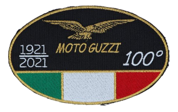 Toppa Moto Guzzi «100 anni», media, ovale, 15,5 x 9,6 cm