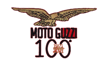 Toppa Moto Guzzi «100 anni», rossa, 11,5x6,8 cm