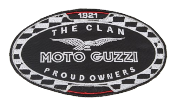 Toppa Moto Guzzi «The Clan», nero-bianco, 15 x 9,5 cm
