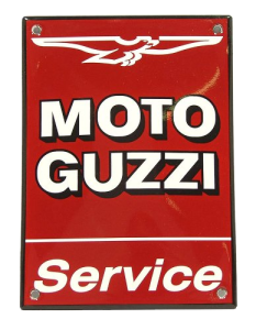 Insegna di latta Moto Guzzi «Service», rossa, smaltata, 10 x 14 cm