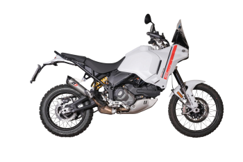 QD-EXHAUST Ducati DesertX (Euro 5) – Slip-on Tri-Cone Titanium Carbon – fitted to the motorcycle