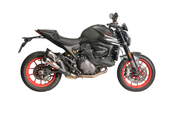 QD-EXHAUST Ducati Monster 937 (Euro 5) – Slip-on Twin Gunshot Titanium – fitted to the motorcycle
