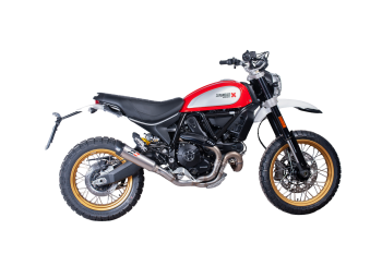QD-EXHAUST Ducati Scrambler Desert Sled (ab 2017) – Schalldämpfer Tri-Cone Titan – am Motorrad