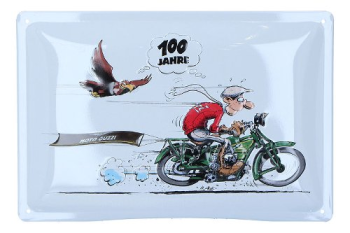 Insegna di latta Stein-Dinse «100 anni Moto Guzzi» di Holger Aue, 20x30 cm