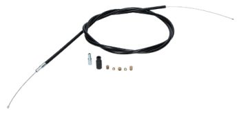 Universal throttle cable with black outer housing, inner cable and included nipples for cutting to length