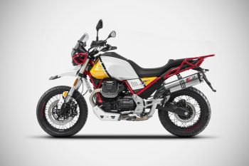 ZARD 2-into-1 slip-on in stainless steel on a Moto Guzzi V85 TT