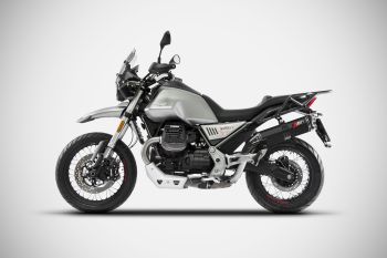 ZARD 2-into-1 slip-on in titanium on a Moto Guzzi V85 TT