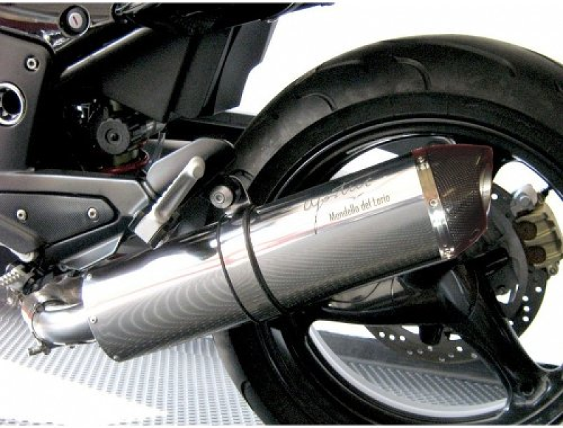 Agostini Mandello silencer, polished stainless steel, oval, carbon end cap – Moto Guzzi Breva, Norge