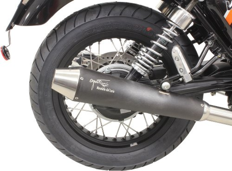 Agostini silencer set, tapered, black stainless steel, EC approval – Moto Guzzi V7 Classic, Nevada
