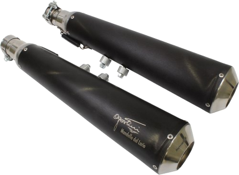 Agostini silencer set, tapered, black stainless steel, EC approval – Moto Guzzi Bellagio 940