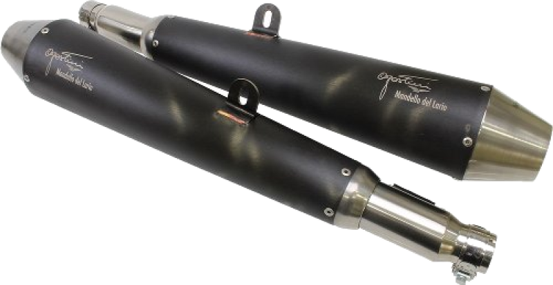 Agostini silencer set, tapered, polished black stainless steel, EC approval – Moto Guzzi V7 Racer, Café