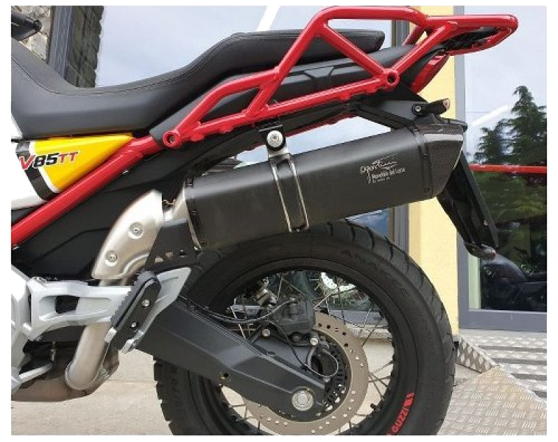 Agostini X-Black silencer, black stainless steel with carbon end cap, Euro 5 – Moto Guzzi V85 TT