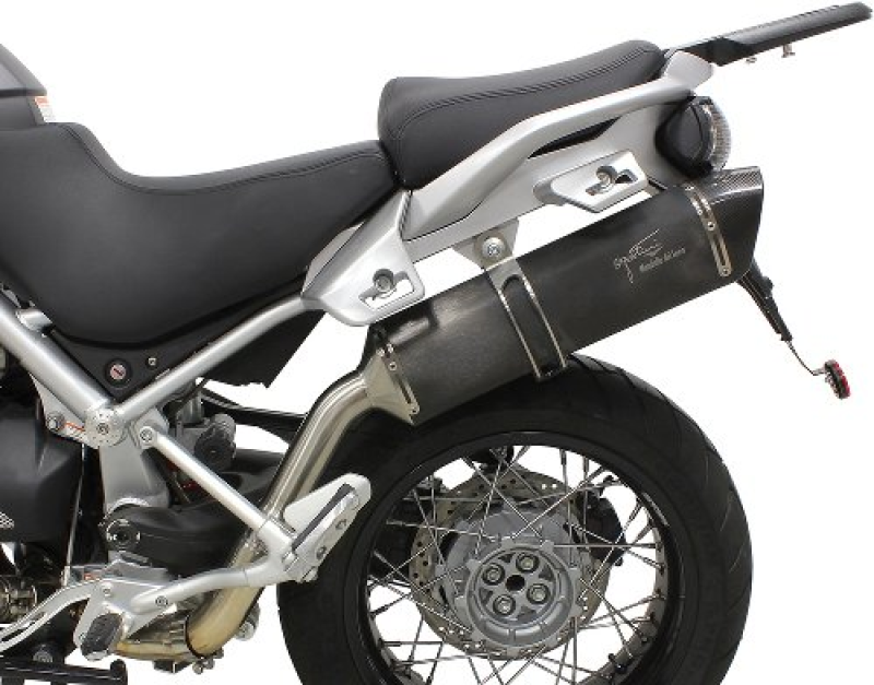 Agostini XBLACK silencer, black stainless steel, carbon end cap, EC approval – Moto Guzzi Stelvio 1200