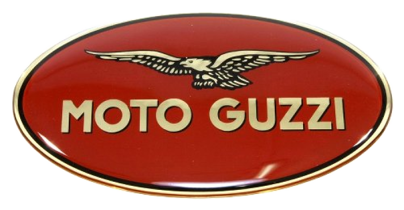 Adesivo Moto Guzzi ovale, rosso, sx, 83x45 mm, in rilievo