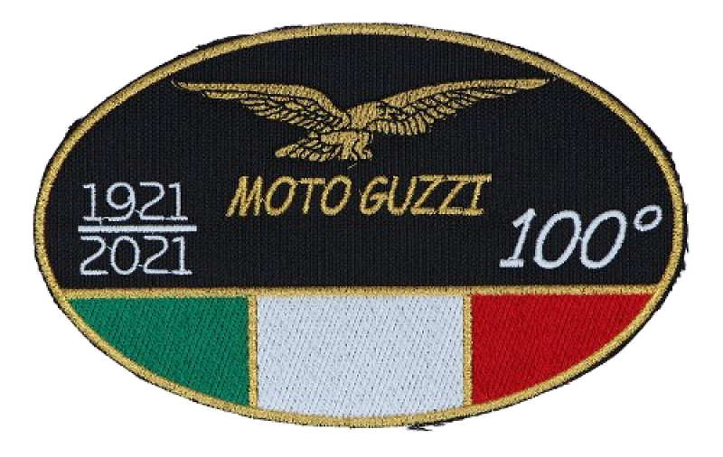 Toppa Moto Guzzi «100 anni», media, ovale, 15,5 x 9,6 cm