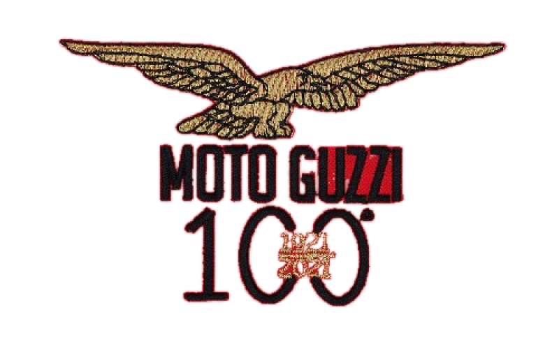 Toppa Moto Guzzi «100 anni», rossa, 11,5x6,8 cm