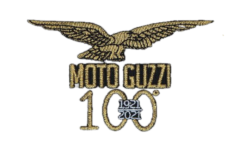Toppa Moto Guzzi «100 anni», nera, 11,5x7 cm
