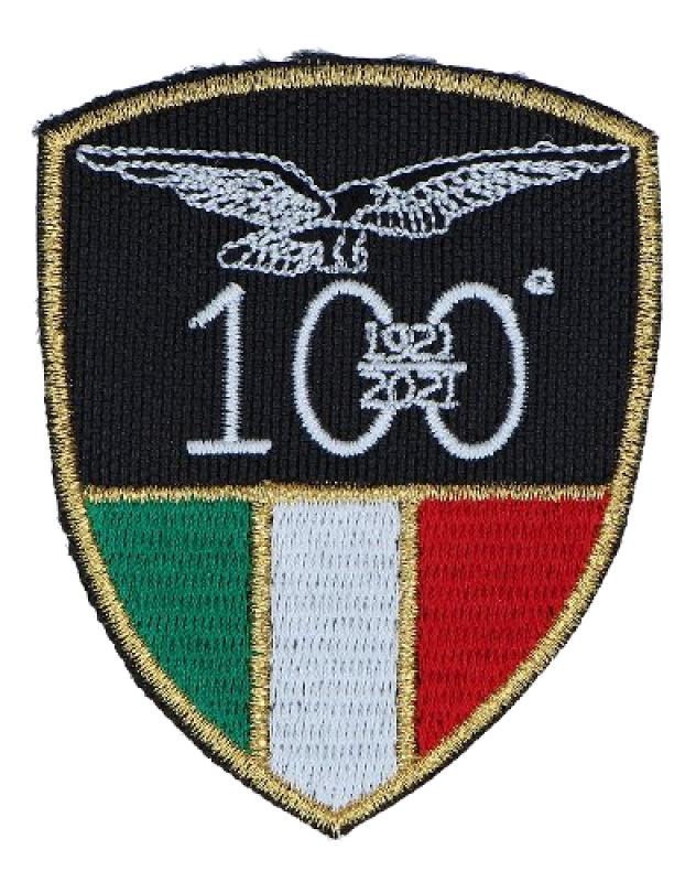 Toppa Moto Guzzi «100 anni», scudetto, 5,5 x 7 cm