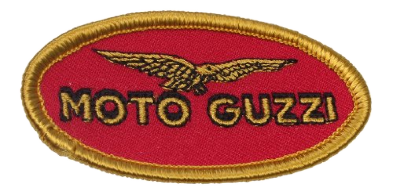 Toppa Moto Guzzi «Logo ovale», rosso-oro, 7 x 3,5 cm