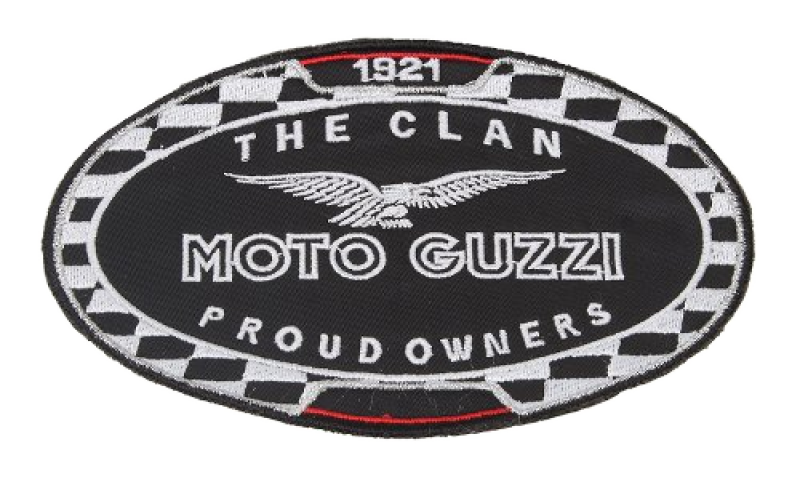 Toppa Moto Guzzi «The Clan», nero-bianco, 15 x 9,5 cm