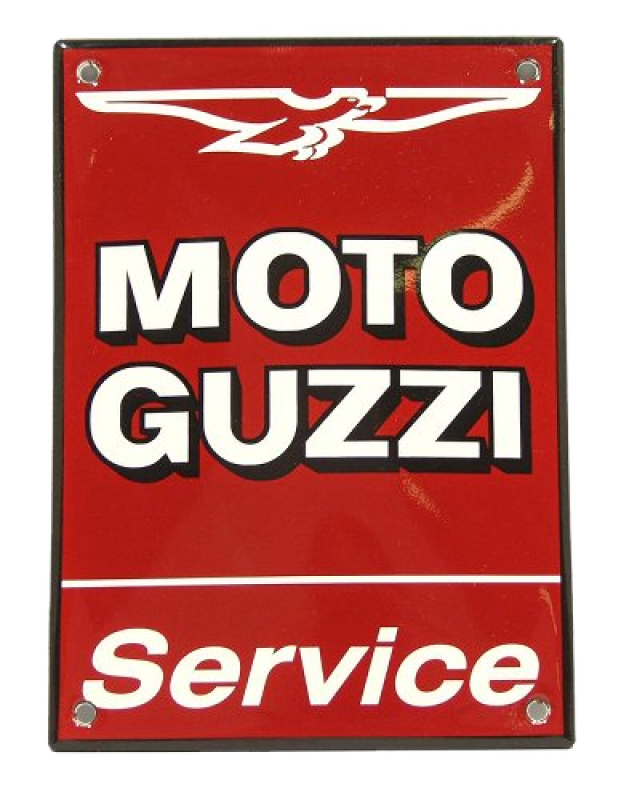 Insegna di latta Moto Guzzi «Service», rossa, smaltata, 10 x 14 cm