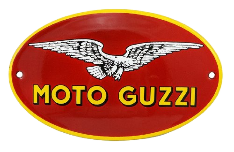 Moto Guzzi Wandschild „Logo neu“ oval, rot, emailliert, 10x16,5 cm