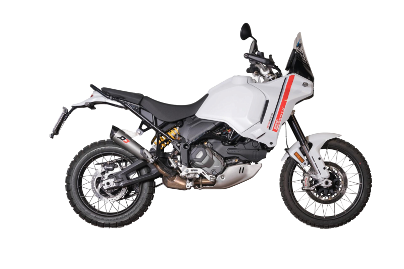 QD-EXHAUST Ducati DesertX (Euro 5) – Slip-on Tri-Cone Titanium Carbon – fitted to the motorcycle