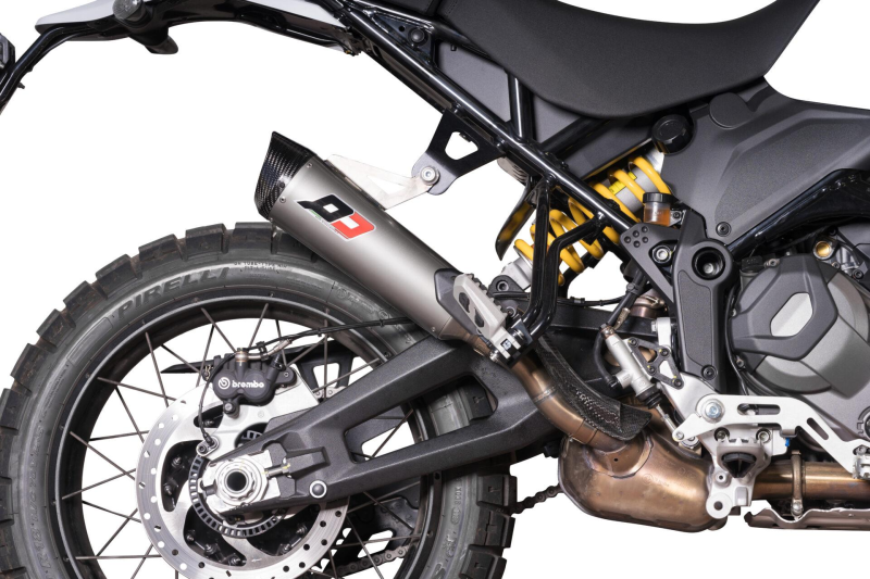 QD-EXHAUST Ducati DesertX (Euro 5) – Slip-on Tri-Cone Titanium Carbon – detail view