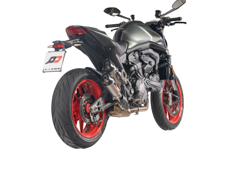 QD-EXHAUST Ducati Monster 937 (Euro 5) – Slip-on Twin Gunshot Titanium – fitted to the motorcycle