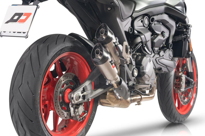 QD-EXHAUST Ducati Monster 937 (Euro 5) – Slip-on Twin Gunshot Titanium – detail view