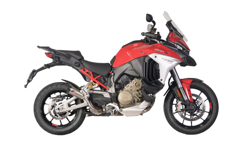 QD-EXHAUST Ducati Multistrada V4 (2022–2024) – Slip-on Gunshot Titanium Carbon – fitted to the motorcycle