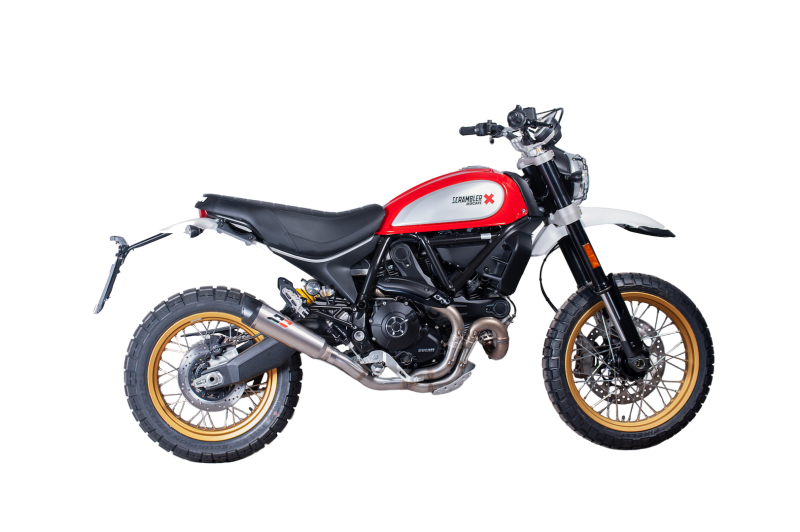 QD-EXHAUST Ducati Scrambler Desert Sled (ab 2017) – Schalldämpfer Tri-Cone Titan – am Motorrad