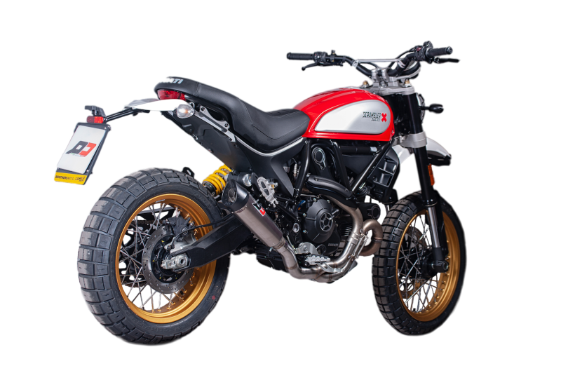QD-EXHAUST Ducati Scrambler Desert Sled (ab 2017) – Schalldämpfer Tri-Cone Titan – am Motorrad