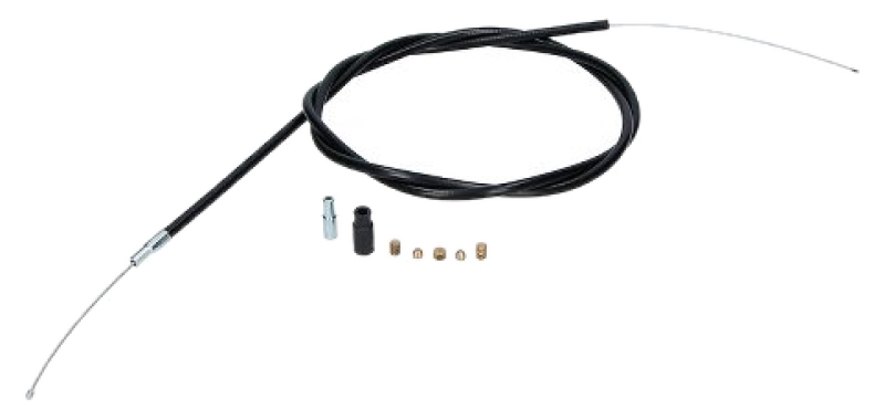 Universal throttle cable with black outer housing, inner cable and included nipples for cutting to length