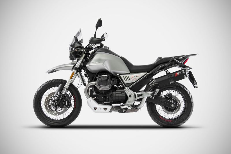 ZARD 2-into-1 slip-on in titanium on a Moto Guzzi V85 TT